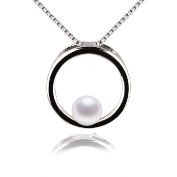 Large Circle Silver Natural Simple Pearl Pendant